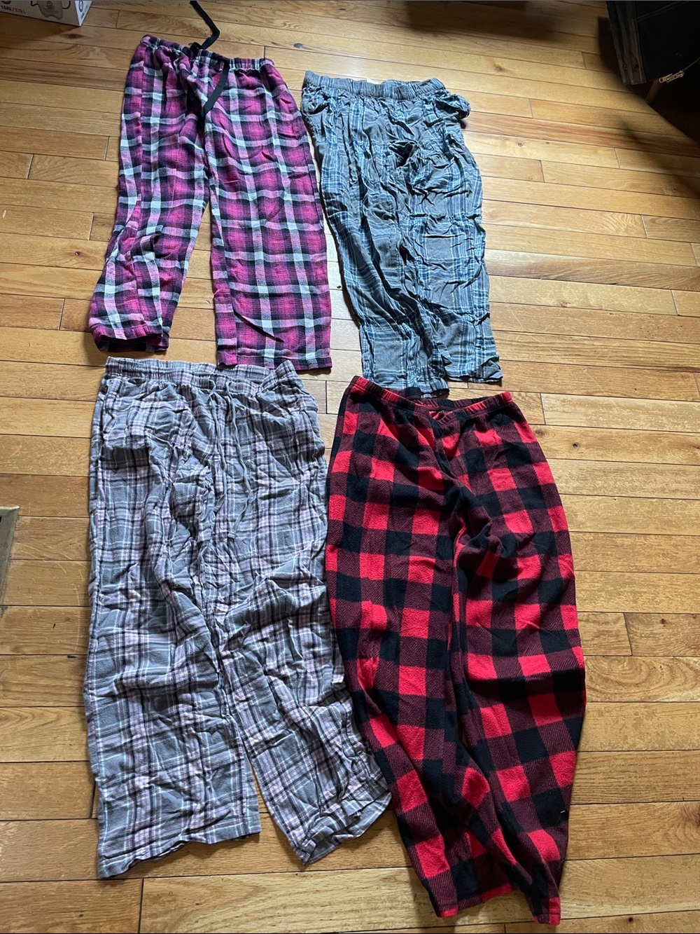 Set of Four Plaid Lounge Pants - Pink, Gray, Cream, Red